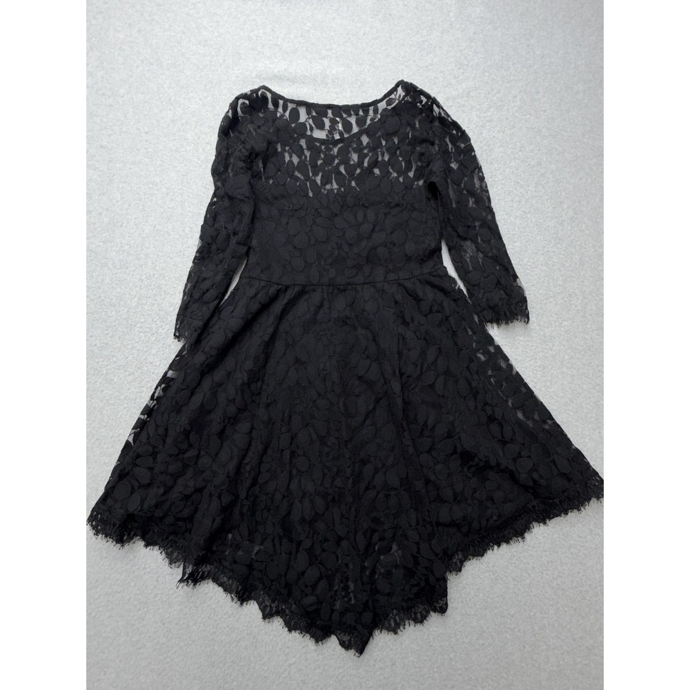 Free People Dress Womens 6 Black Lace Floral Fit & Flare Mini 3/4 Sleeve Lined - Picture 8 of 8